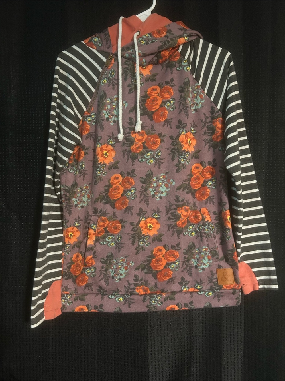 AMPERSAND AVE Purple Floral Hoodie with Orange Roses